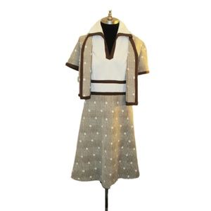 NOS Vtg 70s 2 PC Textured Print Dress Jacket 12